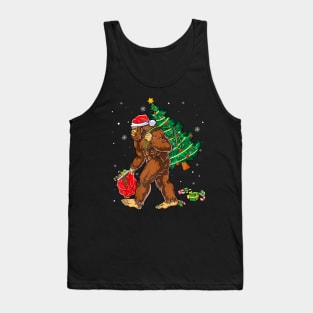 Bigfoot Carrying Christmas Tree Sasquatch Believer Tank Top